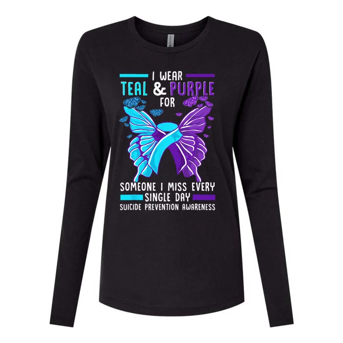 Teal And Purple Ribbon Suicide Prevention Awareness Womens Cotton Relaxed Long Sleeve T-Shirt