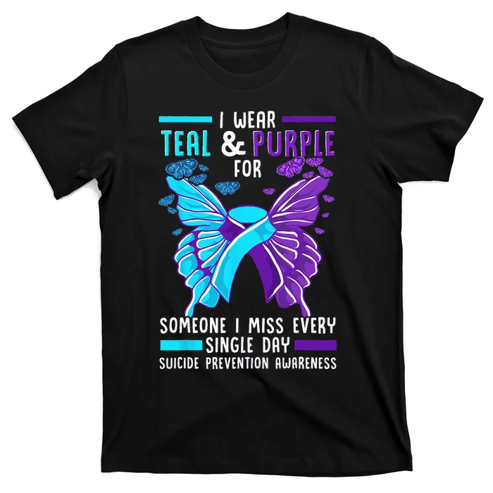 Teal And Purple Ribbon Suicide Prevention Awareness T-Shirt