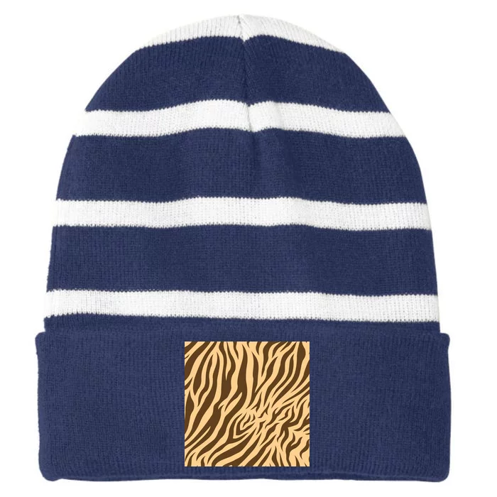 Tiger Animal Print Striped Beanie with Solid Band