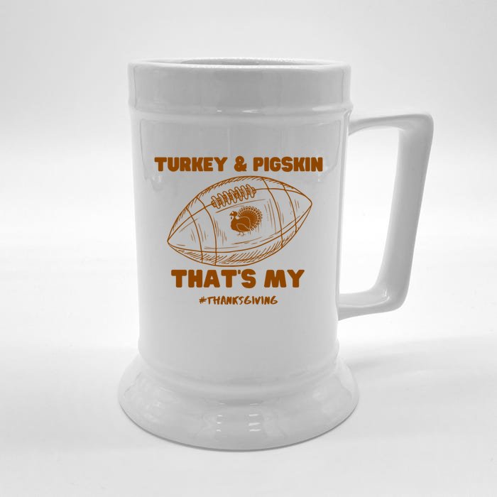 Turkey And Pigskin Football Turkey Bowl Thanksgiving Fall Gift Front & Back Beer Stein