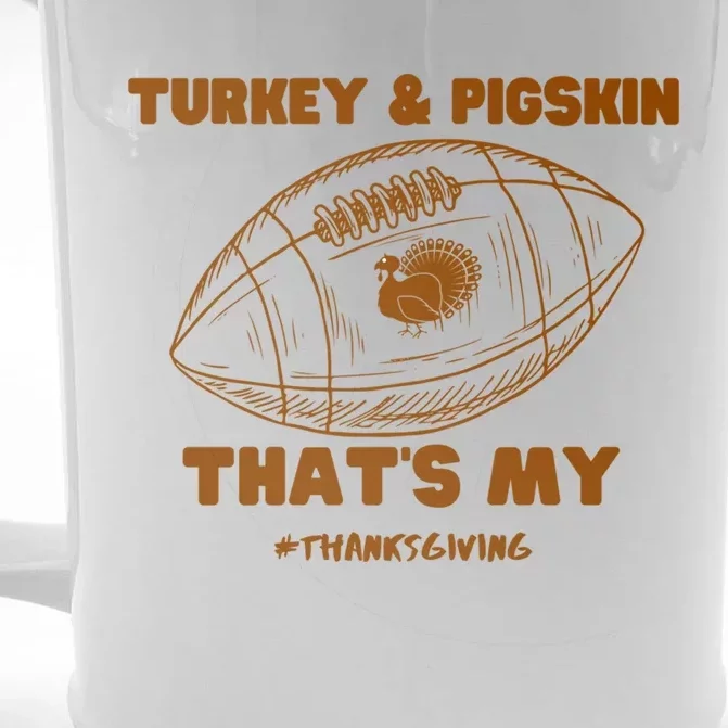 Turkey And Pigskin Football Turkey Bowl Thanksgiving Fall Gift Front & Back Beer Stein