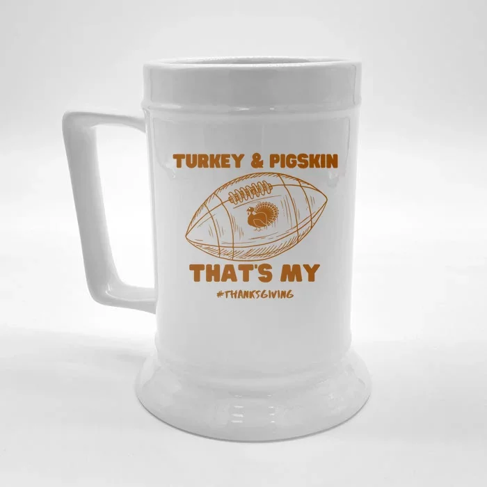 Turkey And Pigskin Football Turkey Bowl Thanksgiving Fall Gift Front & Back Beer Stein