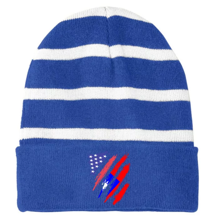 Taiwanese American Patriot Grown Heart Flag Stripes Gift Striped Beanie with Solid Band