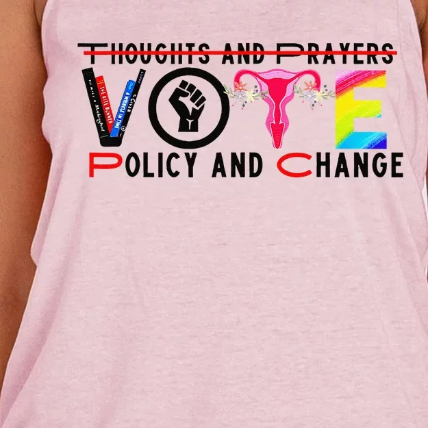 Thoughts And Prayers Vote Policy And Change Equality Rights Women's Knotted Racerback Tank