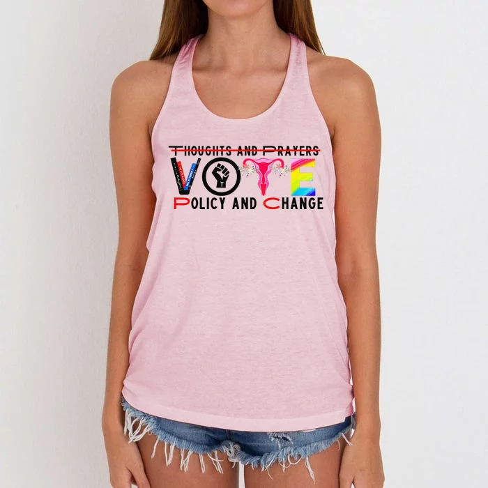 Thoughts And Prayers Vote Policy And Change Equality Rights Women's Knotted Racerback Tank