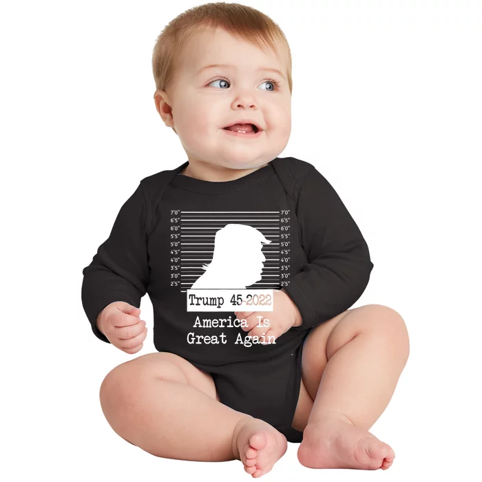 Trump Arrested Prisoner Jail Mug Shot Baby Long Sleeve Bodysuit