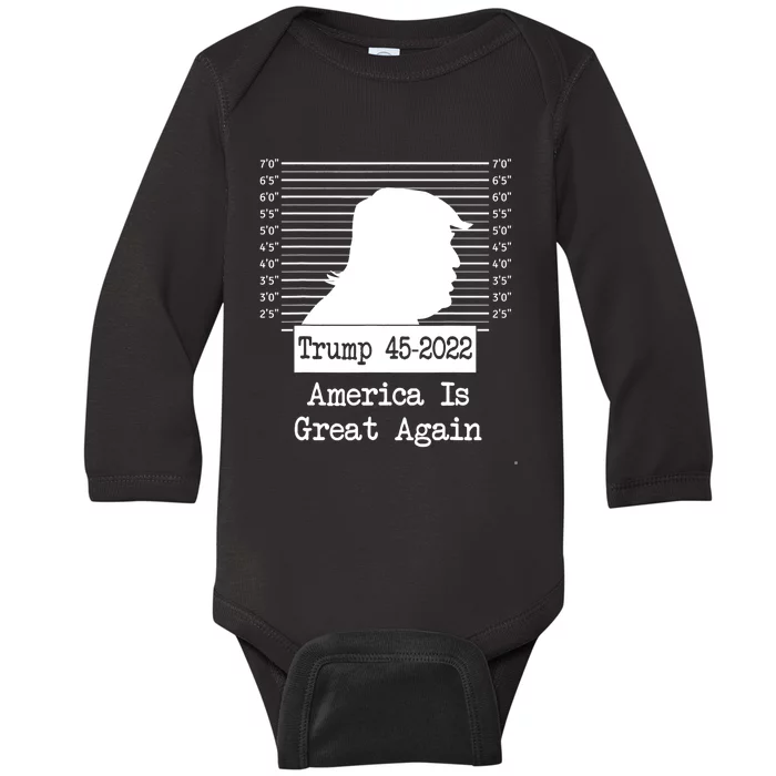 Trump Arrested Prisoner Jail Mug Shot Baby Long Sleeve Bodysuit