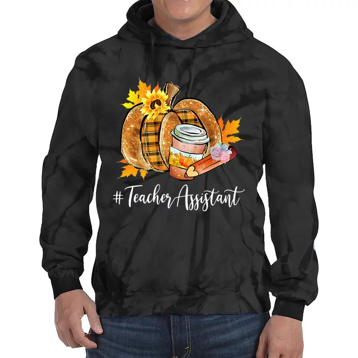 Teacher Assistant Pumpkin Latte Fall Autumn Thanksgiving Tie Dye Hoodie