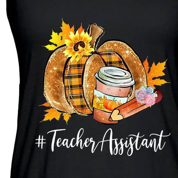 Teacher Assistant Pumpkin Latte Fall Autumn Thanksgiving Ladies Essential Flowy Tank