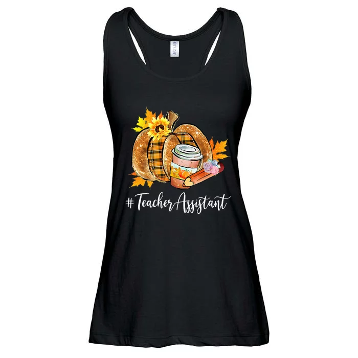 Teacher Assistant Pumpkin Latte Fall Autumn Thanksgiving Ladies Essential Flowy Tank