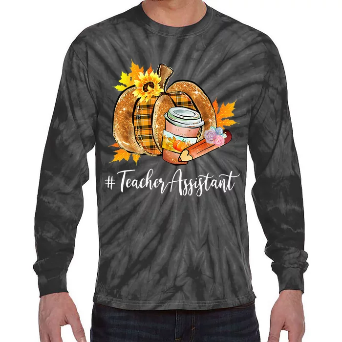 Teacher Assistant Pumpkin Latte Fall Autumn Thanksgiving Tie-Dye Long Sleeve Shirt