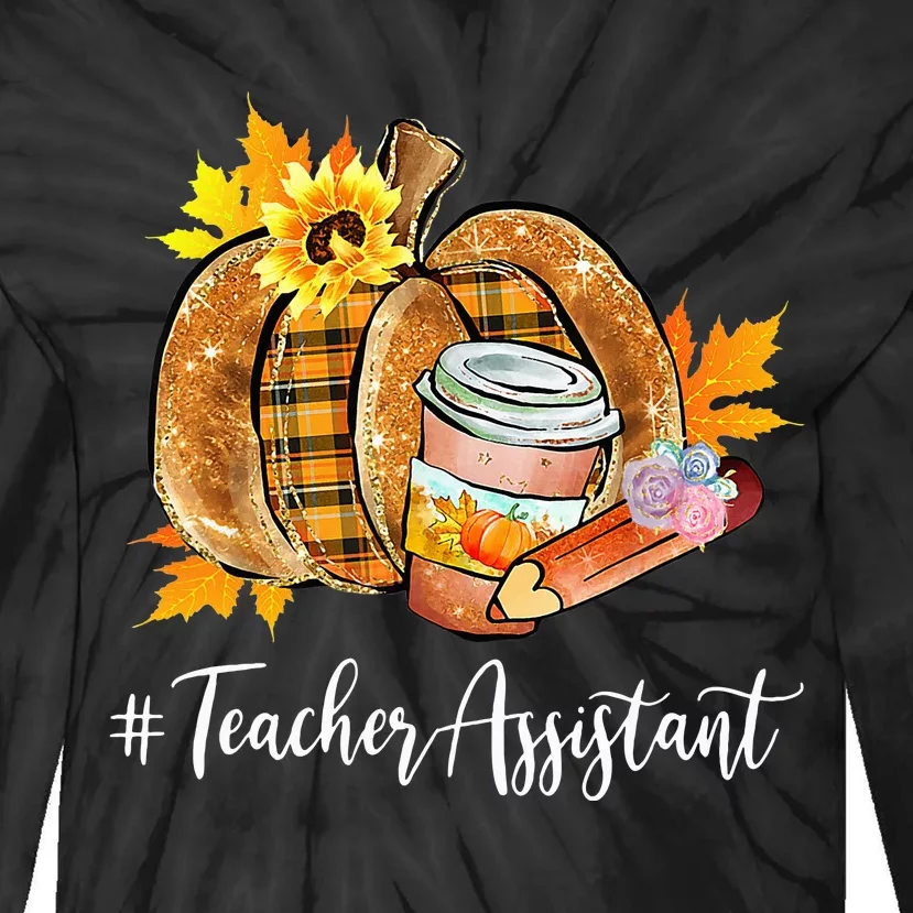 Teacher Assistant Pumpkin Latte Fall Autumn Thanksgiving Tie-Dye Long Sleeve Shirt