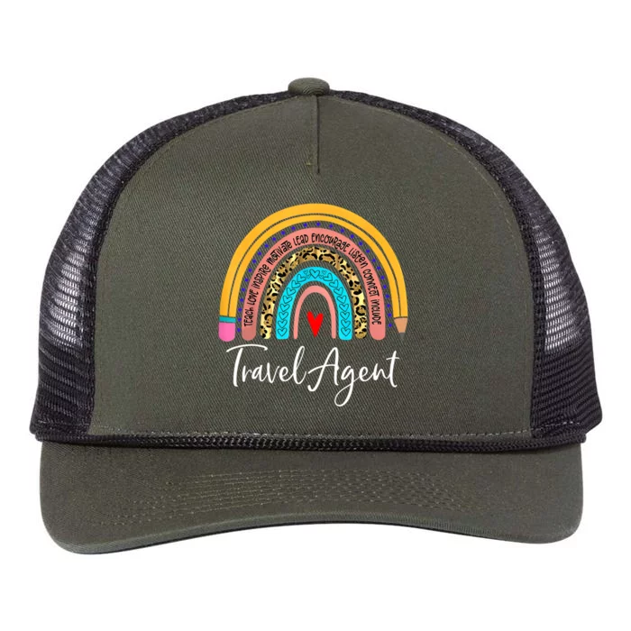 Travel Agent Rainbow Leopard Travel And Tourism Cute Gift Retro Rope Trucker Hat Cap