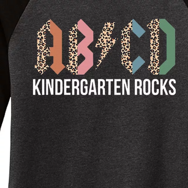 Teachers ABCD Rock Kindergarten Rocks Leopard Back To School Women's Tri-Blend 3/4-Sleeve Raglan Shirt