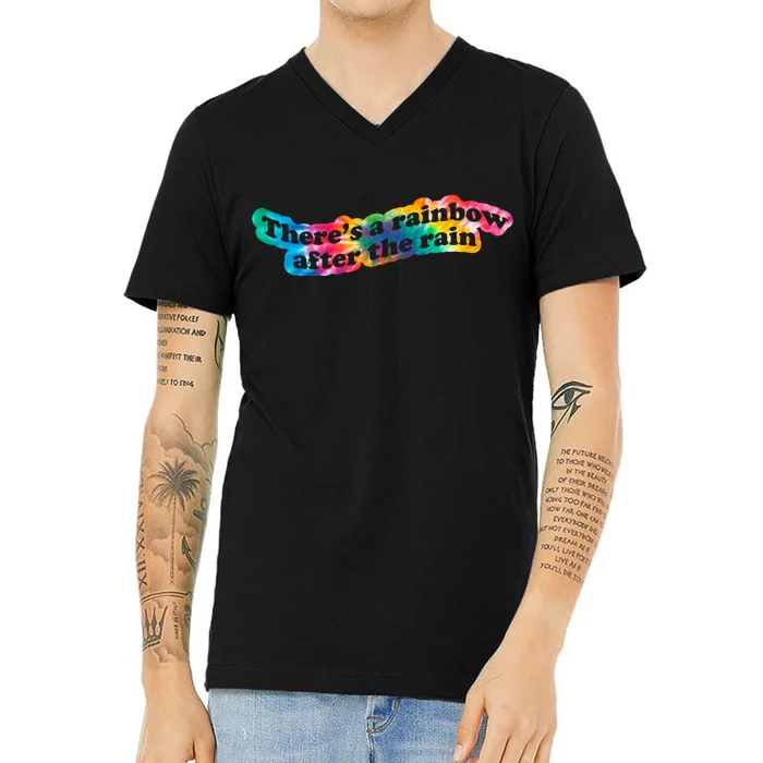 There's A Rainbow After The Rain Mental Health Awareness V-Neck T-Shirt