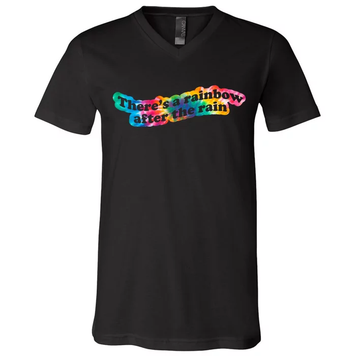 There's A Rainbow After The Rain Mental Health Awareness V-Neck T-Shirt