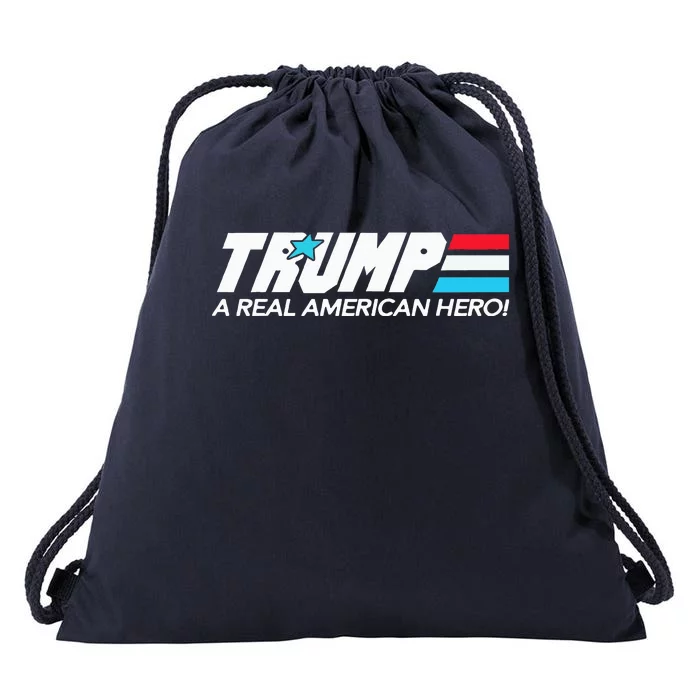 Trump A Real American Hero Drawstring Bag