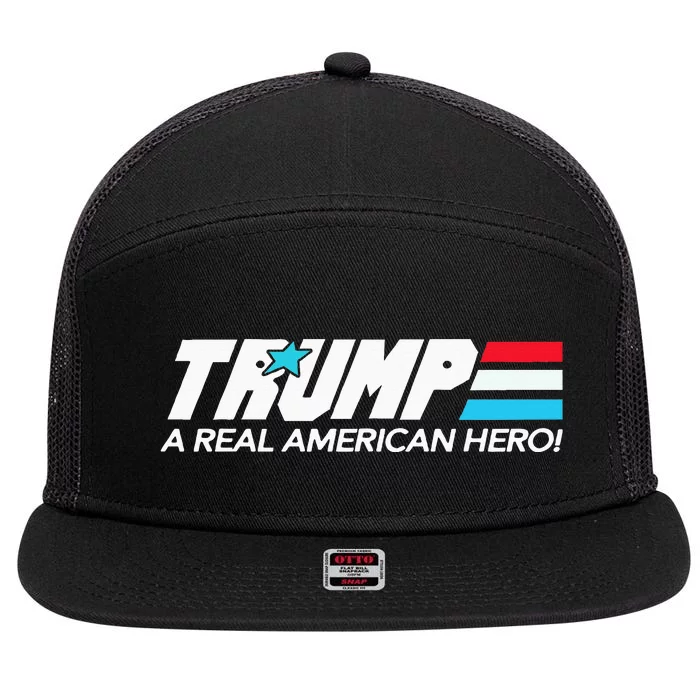 Trump A Real American Hero 7 Panel Mesh Trucker Snapback Hat