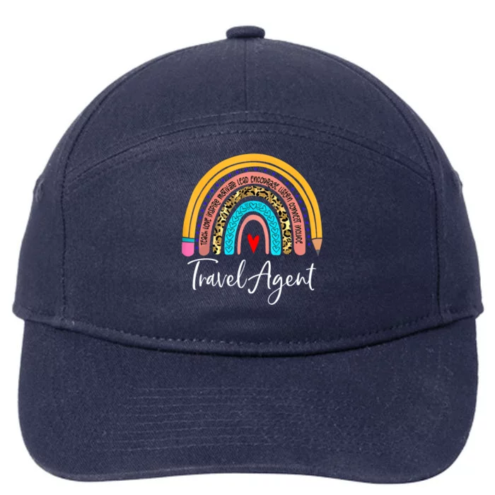 Travel Agent Rainbow Leopard Travel And Tourism Gift 7-Panel Snapback Hat