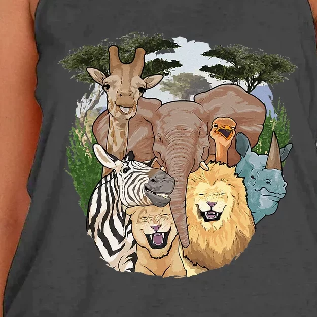 The African Selfie Savanna Africa Safari Animals Zoo Keeper Women's Knotted Racerback Tank