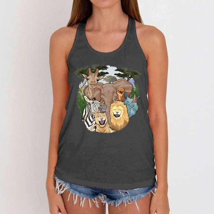 The African Selfie Savanna Africa Safari Animals Zoo Keeper Women's Knotted Racerback Tank