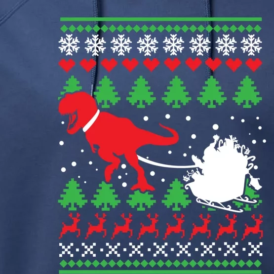 Trex And Santa Funny Christmas Dinosaurs T Rex Dino Funny Gift Performance Fleece Hoodie