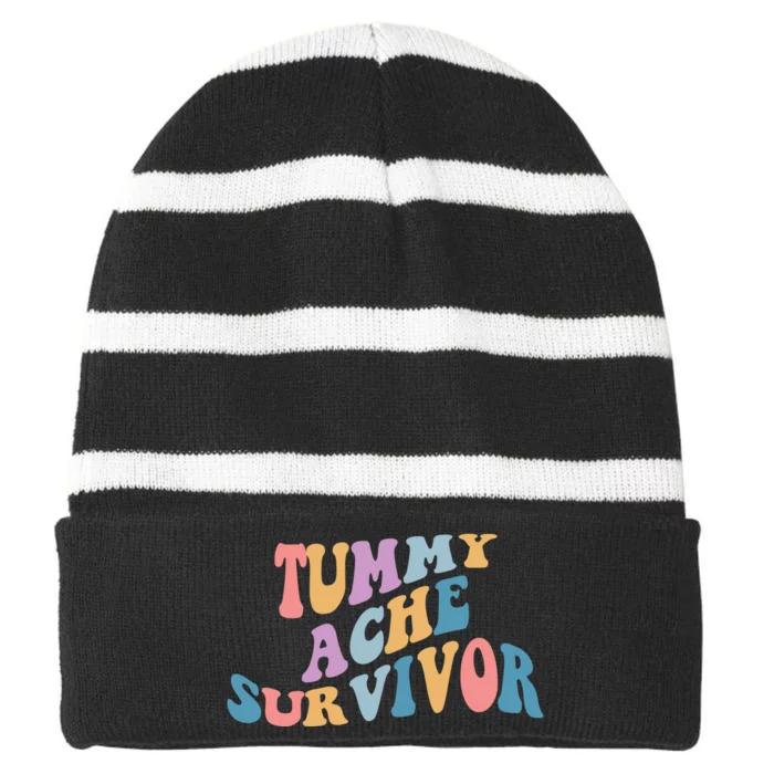 Tummy Ache Survivor Colorful Retro Striped Beanie with Solid Band