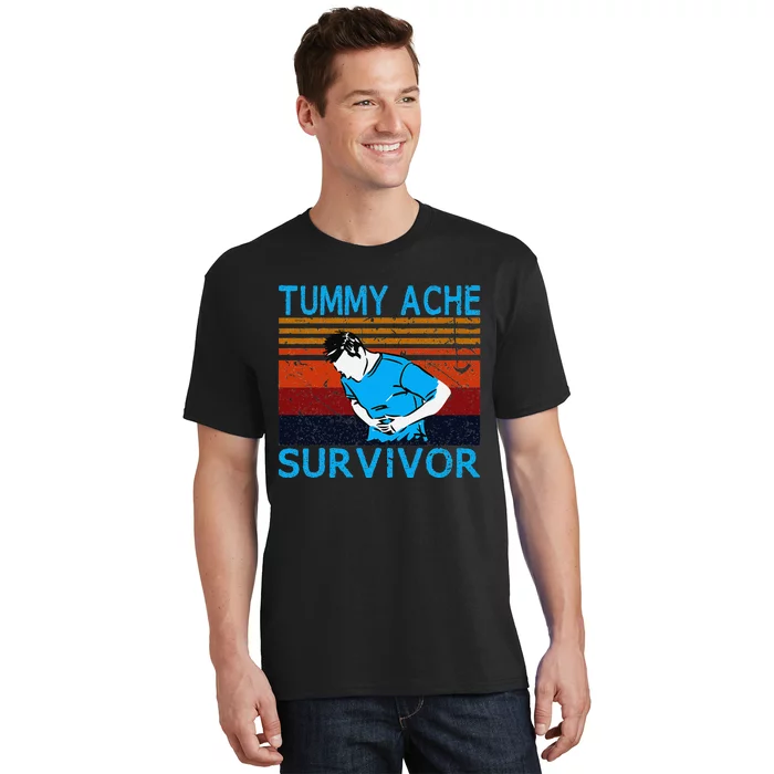 Tummy Ache Survivor Vintage Retro Sunset Stomach Hurts Memes T-Shirt