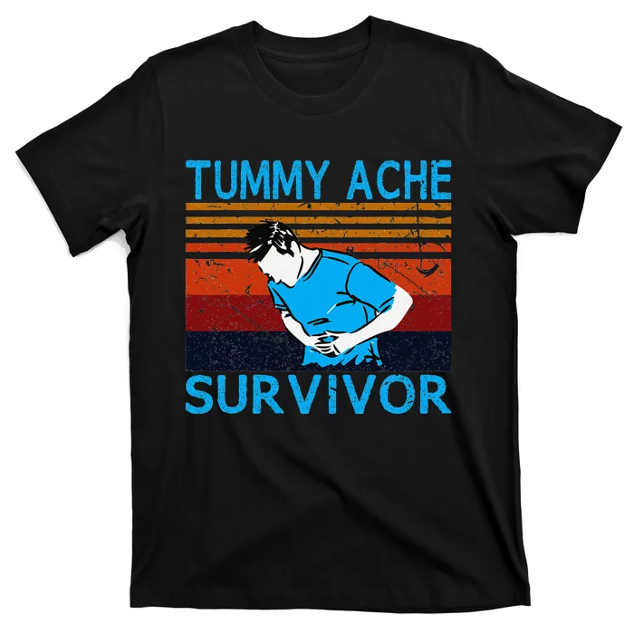 Tummy Ache Survivor Vintage Retro Sunset Stomach Hurts Memes T-Shirt