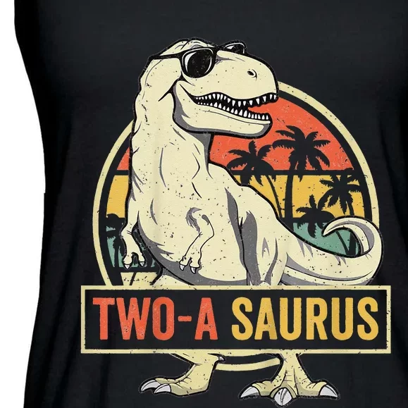 Two a Saurus Birthday T Rex 2 Year Old Dino 2nd Dinosaur Ladies Essential Flowy Tank