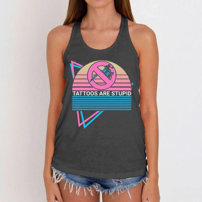 Tattoos Are Stupid Tattoos Are Stupid Anti Tattoo Retro Women's Knotted Racerback Tank