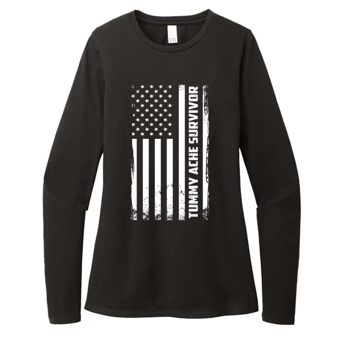 Tummy Ache Survivor American Flag Funny Womens CVC Long Sleeve Shirt