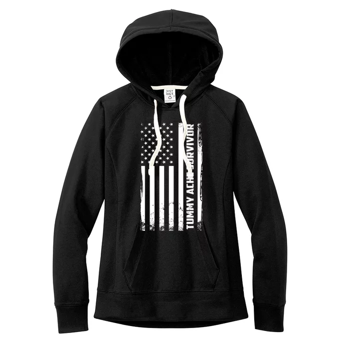 Tummy Ache Survivor American Flag Funny Women's Fleece Hoodie