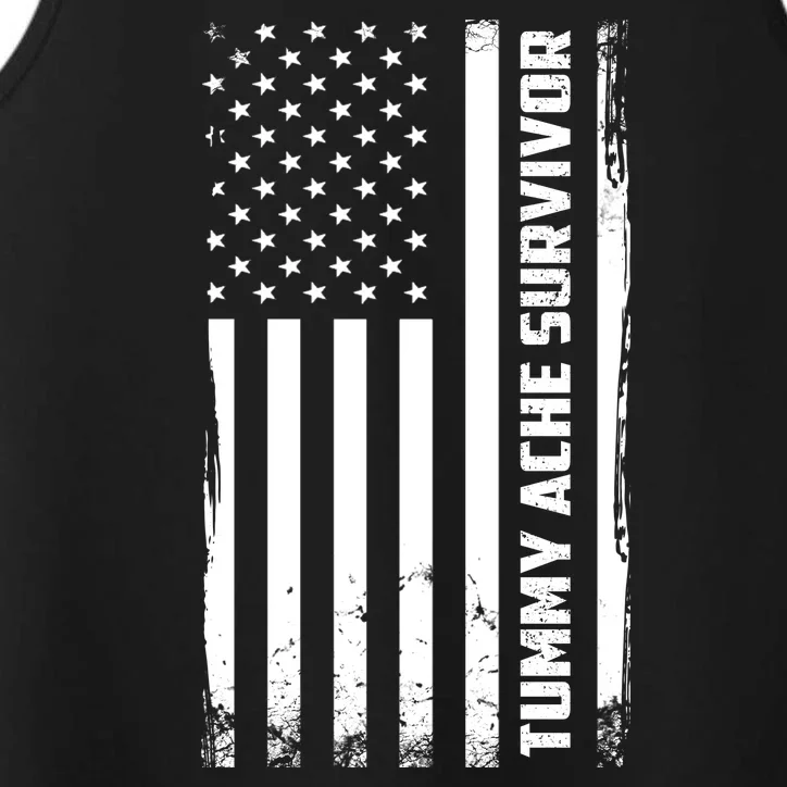 Tummy Ache Survivor American Flag Funny Performance Tank