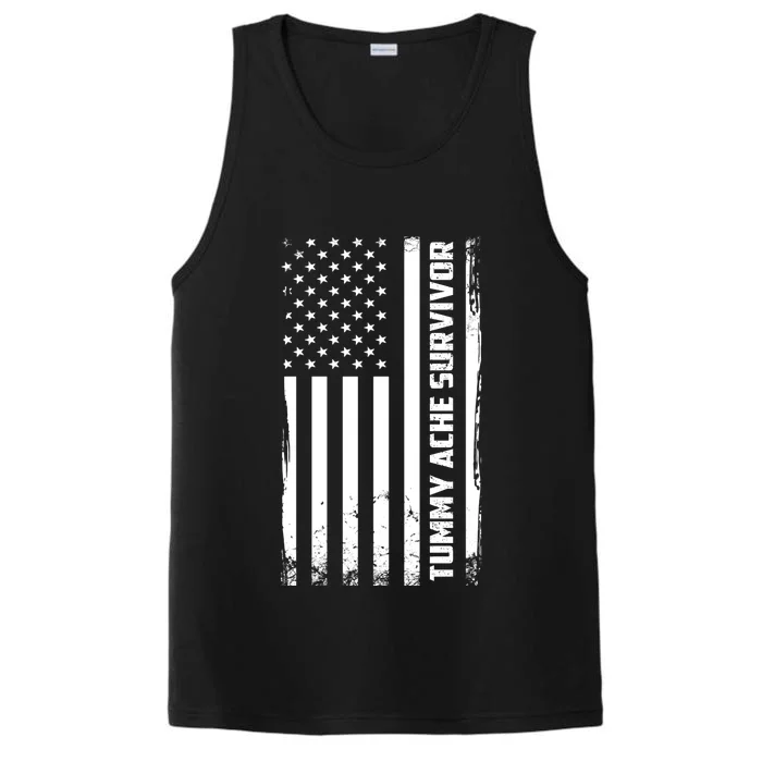 Tummy Ache Survivor American Flag Funny Performance Tank