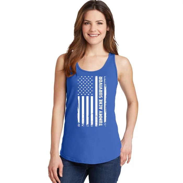 Tummy Ache Survivor American Flag Funny Ladies Essential Tank