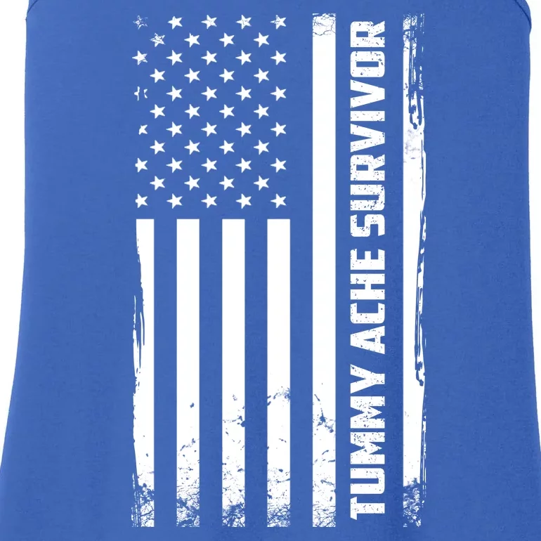 Tummy Ache Survivor American Flag Funny Ladies Essential Tank