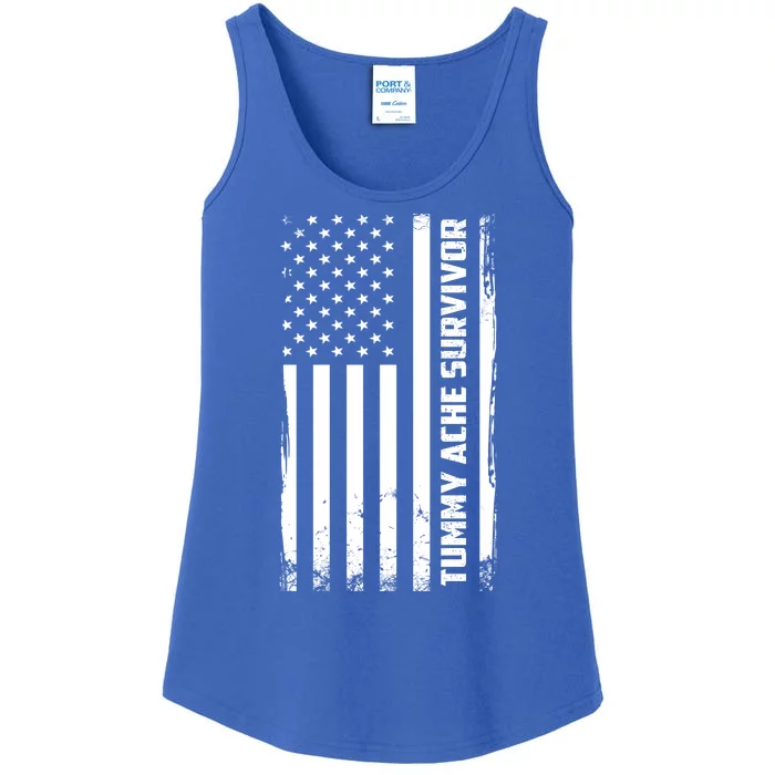 Tummy Ache Survivor American Flag Funny Ladies Essential Tank