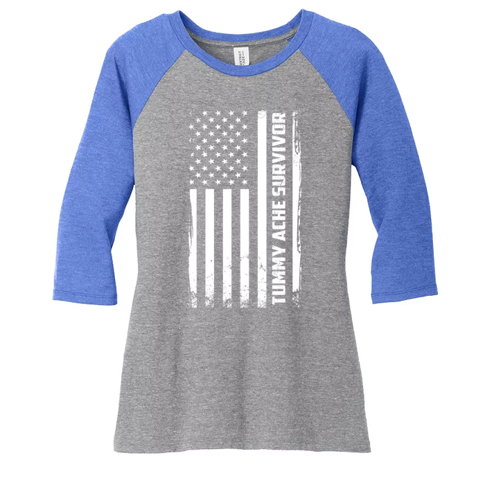 Tummy Ache Survivor American Flag Funny Women's Tri-Blend 3/4-Sleeve Raglan Shirt