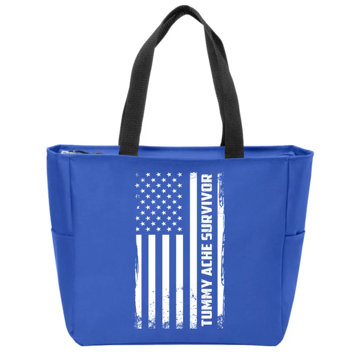 Tummy Ache Survivor American Flag Funny Zip Tote Bag