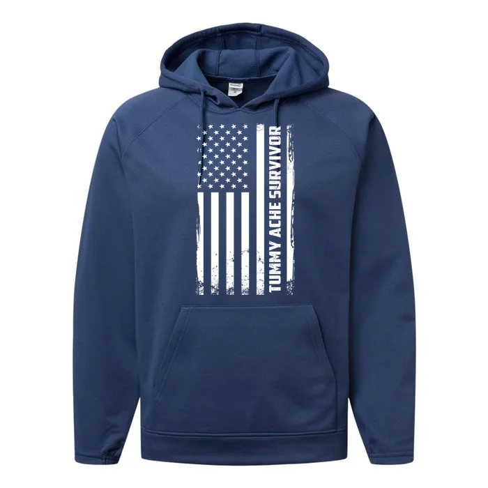 Tummy Ache Survivor American Flag Funny Performance Fleece Hoodie