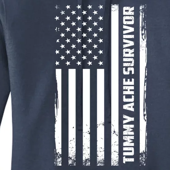 Tummy Ache Survivor American Flag Funny Women's Pullover Hoodie