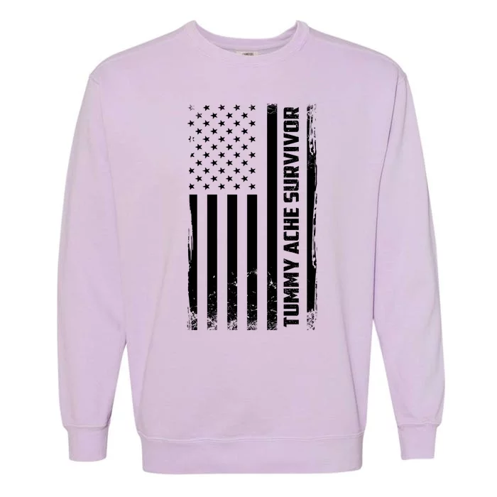 Tummy Ache Survivor American Flag Funny Garment-Dyed Sweatshirt