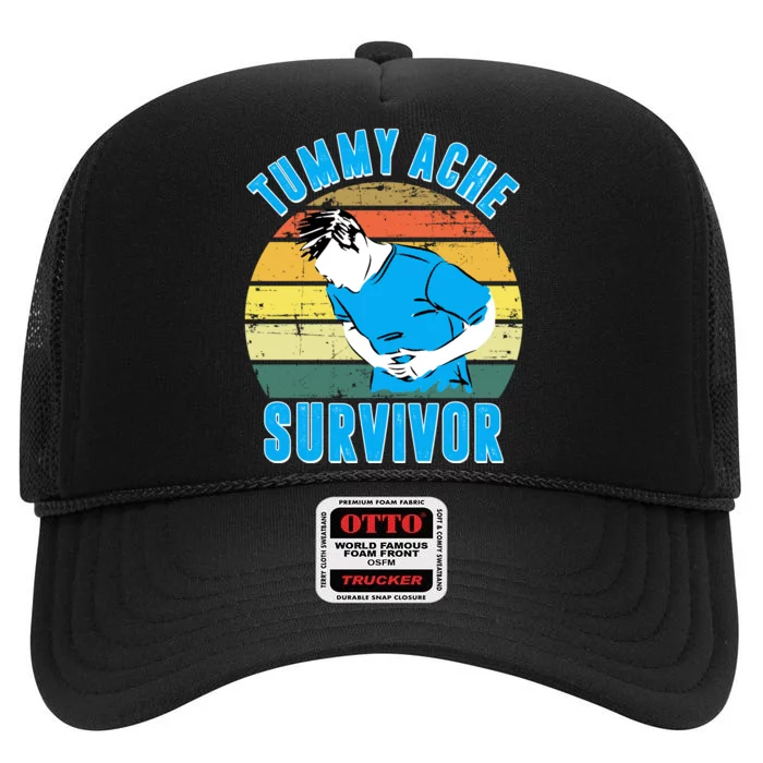 Tummy Ache Survivor Funny Vintage High Crown Mesh Trucker Hat