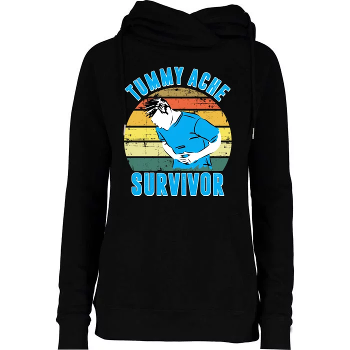 Tummy Ache Survivor Funny Vintage Womens Funnel Neck Pullover Hood