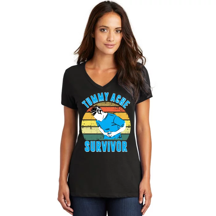 Tummy Ache Survivor Funny Vintage Women's V-Neck T-Shirt