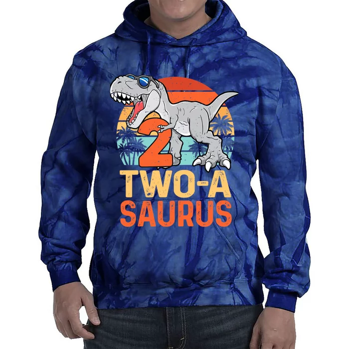 Two A Saurus Rex 2nd Birthday Dinosaur 2 Year Old Boy Tie Dye Hoodie