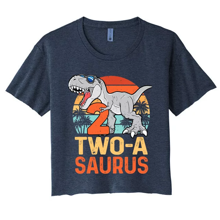 Two A Saurus Rex 2nd Birthday Dinosaur 2 Year Old Boy Women's Crop Top Tee