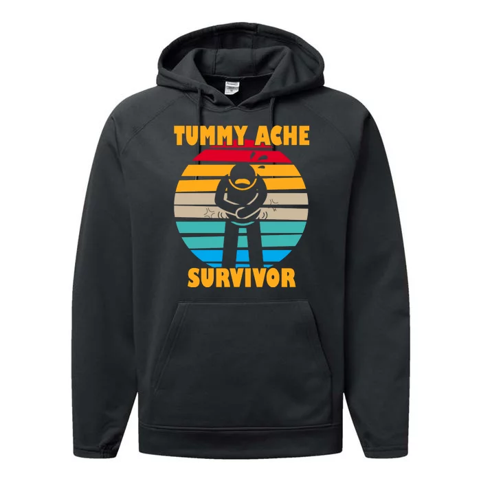 Tummy Ache Survivor Funny Retro Performance Fleece Hoodie