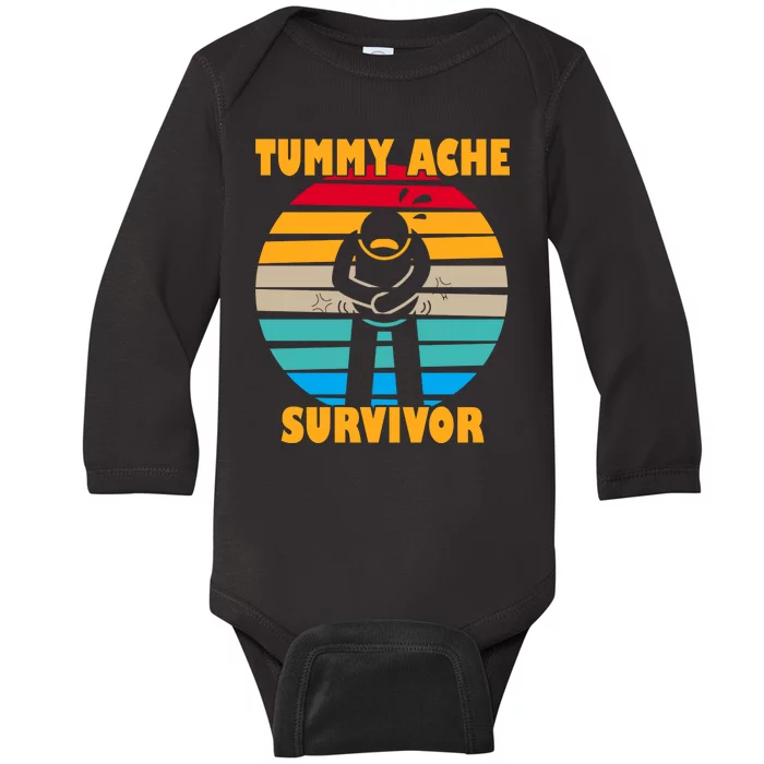 Tummy Ache Survivor Funny Retro Baby Long Sleeve Bodysuit